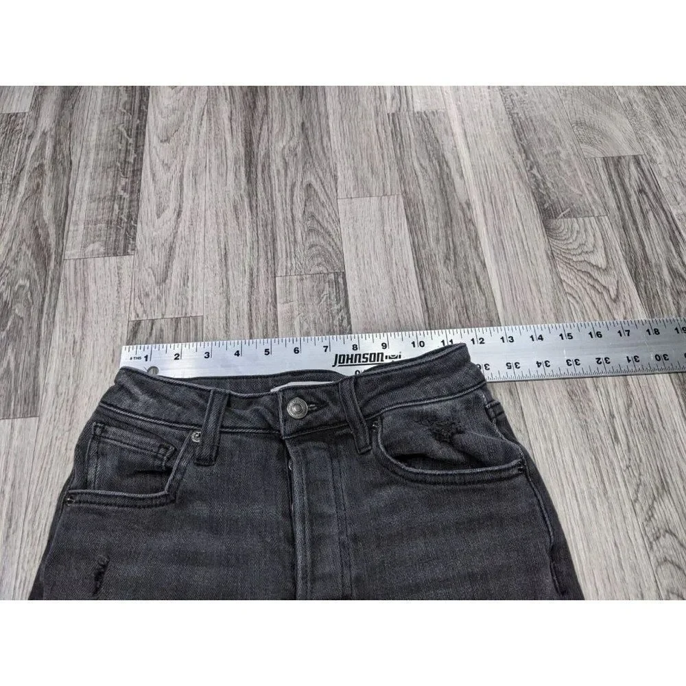 (3/$35) Forever 21 Size 26 Grey Black Straight Leg Button Fly Distressed Jeans‎